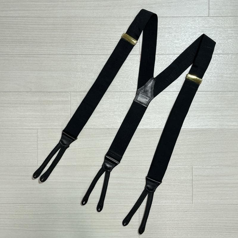 ポロバイ ラルフローレン/USA製/レザーパーツ×真鍮金具/ロゴ刻印サスペンダー