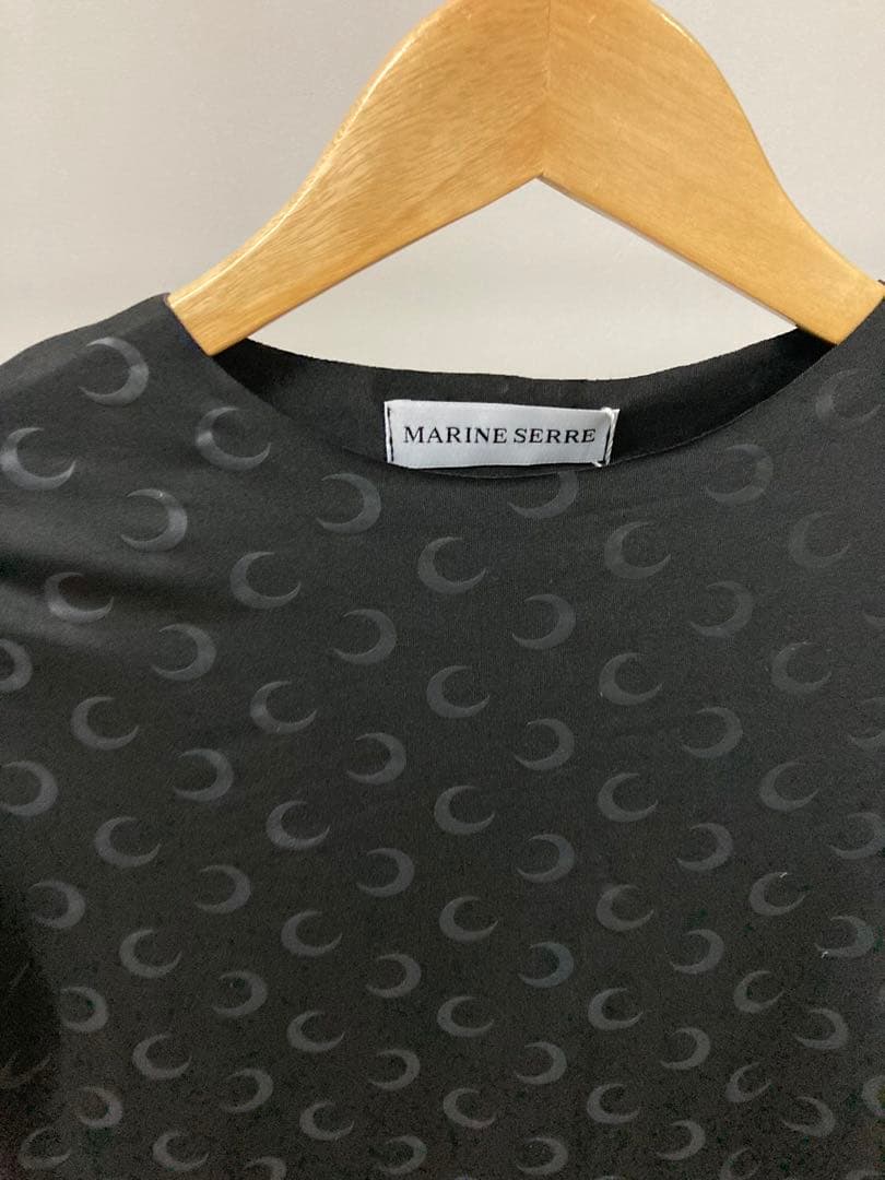 MARINE SERRE ブラック ロゴパターン 長袖Tシャツ