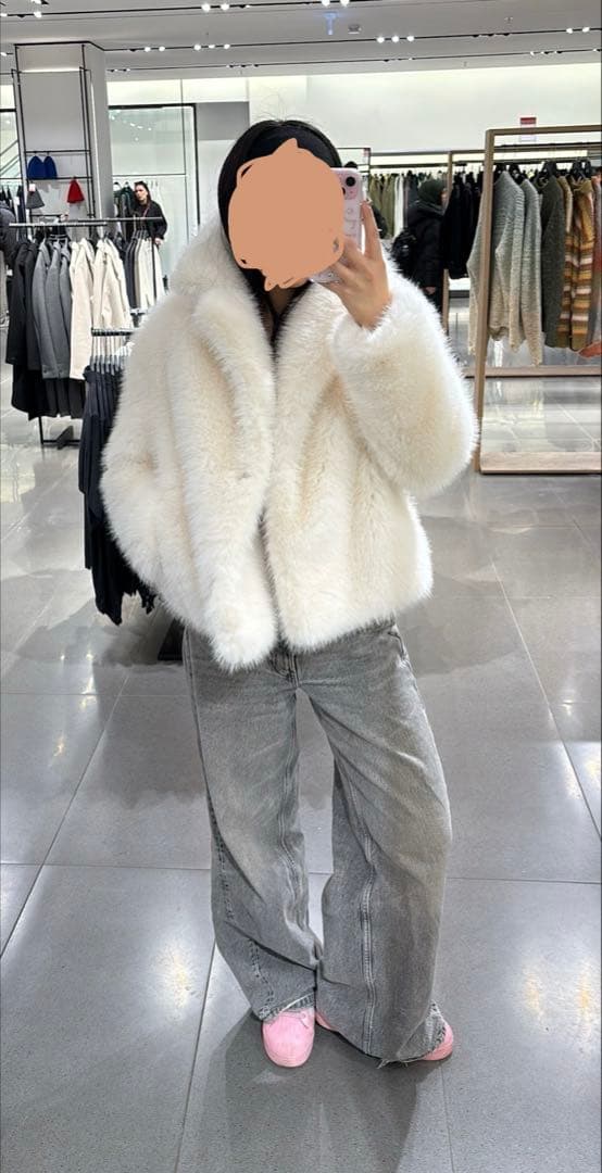 ZARA フェイクファージャケットホワイト