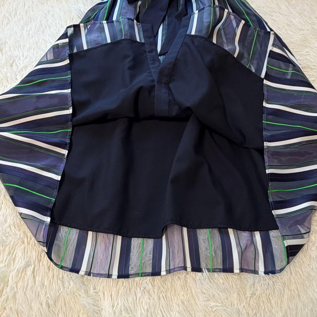 美品　グレースクラス　シアーストライプJQワンピース　ロング　ウエストリボン