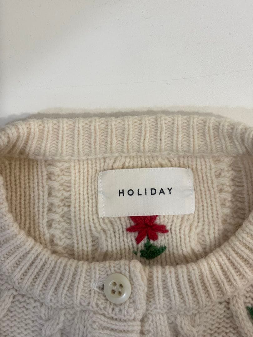 HOLIDAYホリデイフラワーニットカーディガン長袖ウール花柄刺繍ショート丈