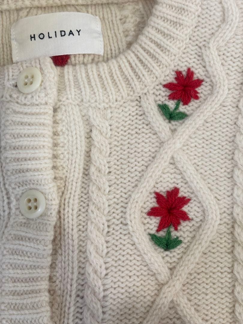 HOLIDAYホリデイフラワーニットカーディガン長袖ウール花柄刺繍ショート丈
