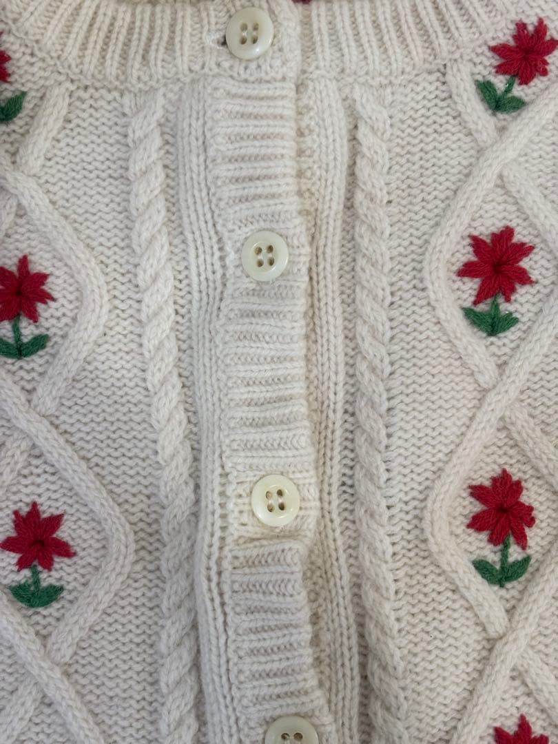 HOLIDAYホリデイフラワーニットカーディガン長袖ウール花柄刺繍ショート丈