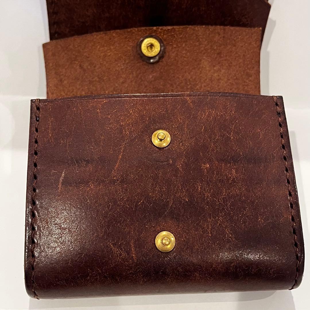 お札が折らずに入る 二つ折り財布 イタリアンレザー ハンドメイド ブラウン