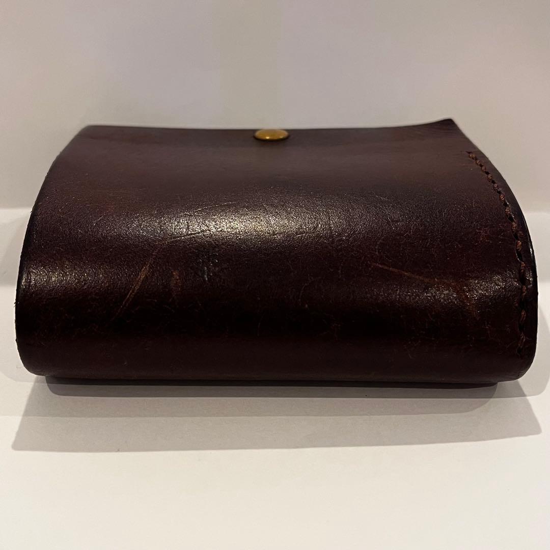 お札が折らずに入る 二つ折り財布 イタリアンレザー ハンドメイド ブラウン