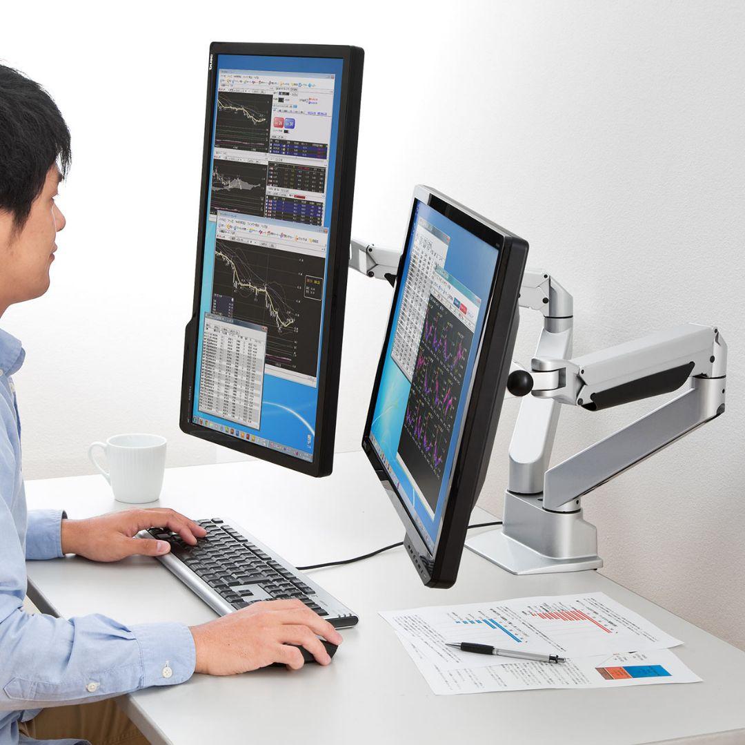 サンワサプライ 100-LA025 デュアルモニターアーム ガス圧式 34インチ