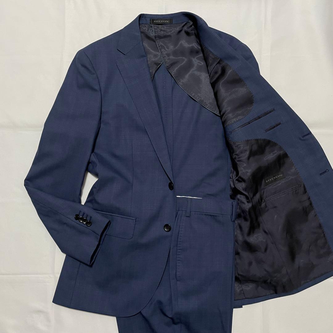 極美品✨️HILTON コロンボ super130 スーツ 紺 チェック A6