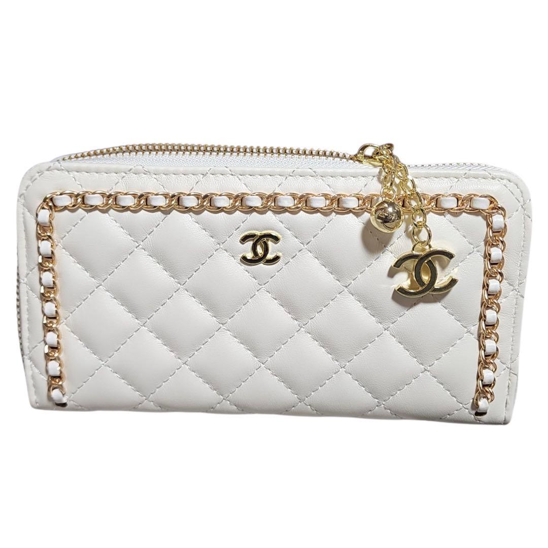 C*O様 CHANEL　長財布　ラウンドジップ　キルティング　白　ノベルティ