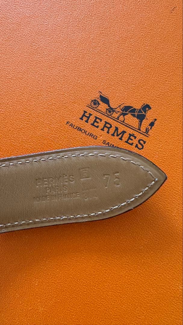 HERMES オレンジ レザー ベルト 75
