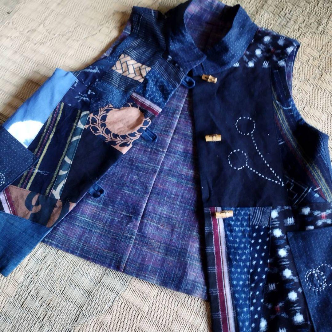 k*i様 古布リメイク　着物リメイク　絣色々　前開きベスト　リバーシブル