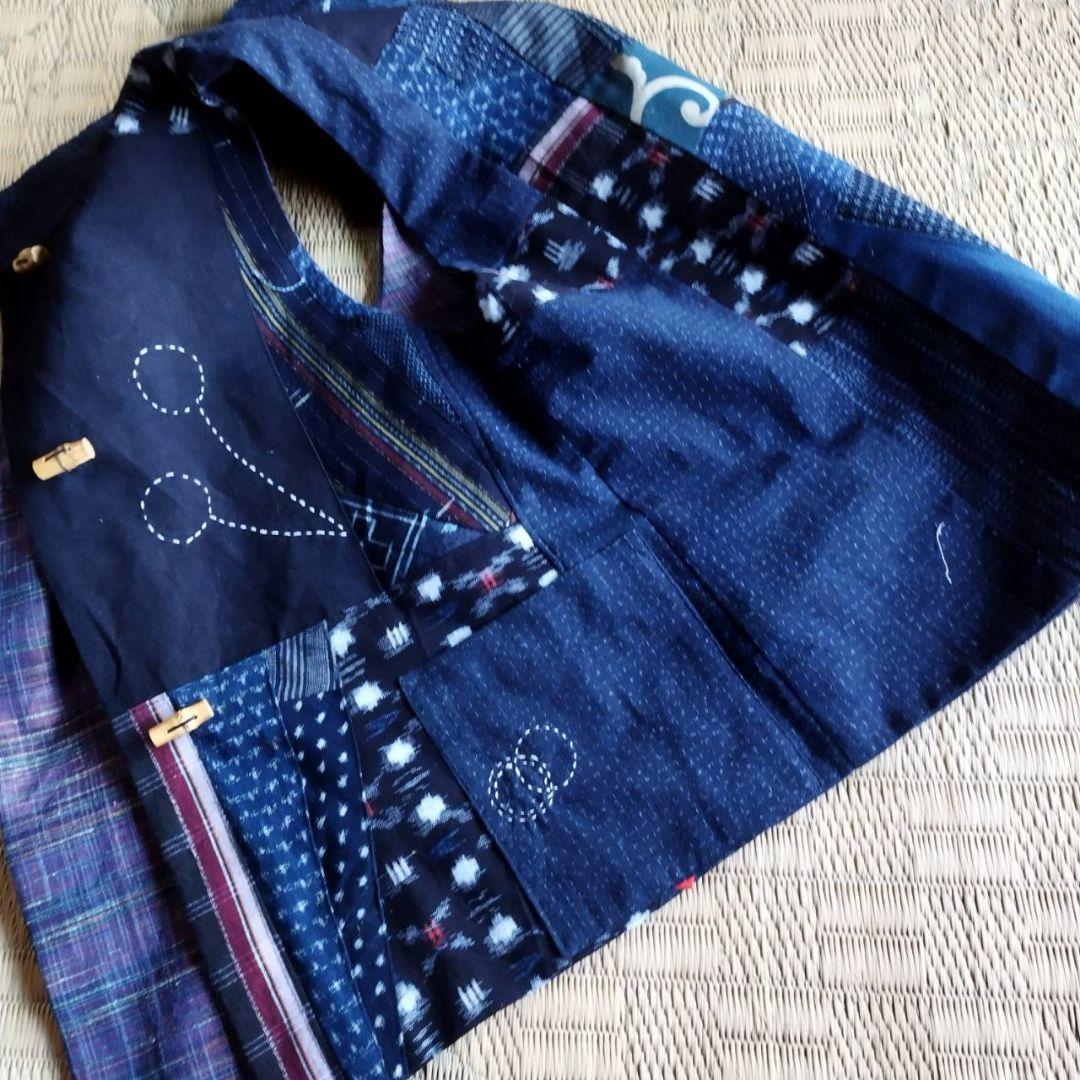 k*i様 古布リメイク　着物リメイク　絣色々　前開きベスト　リバーシブル