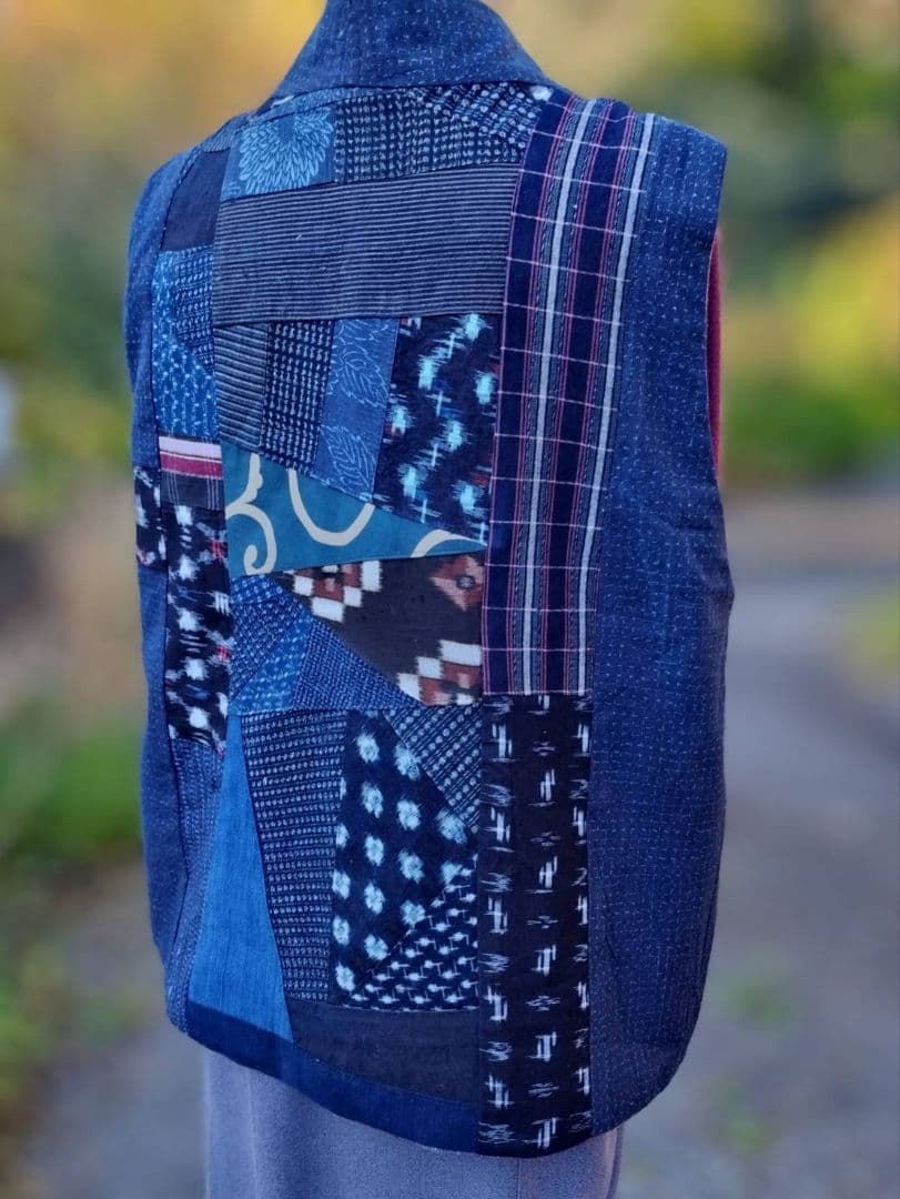 k*i様 古布リメイク　着物リメイク　絣色々　前開きベスト　リバーシブル
