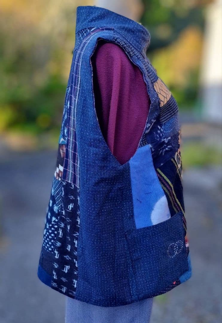 k*i様 古布リメイク　着物リメイク　絣色々　前開きベスト　リバーシブル