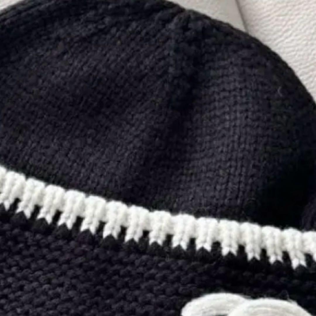 えにゃぷ♡sama♡黒 ホワイトステッチ ロゴ ニット帽