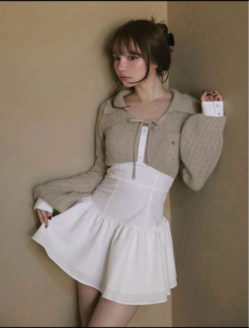 ANDMARY Tess blouse mini dress ベージュ