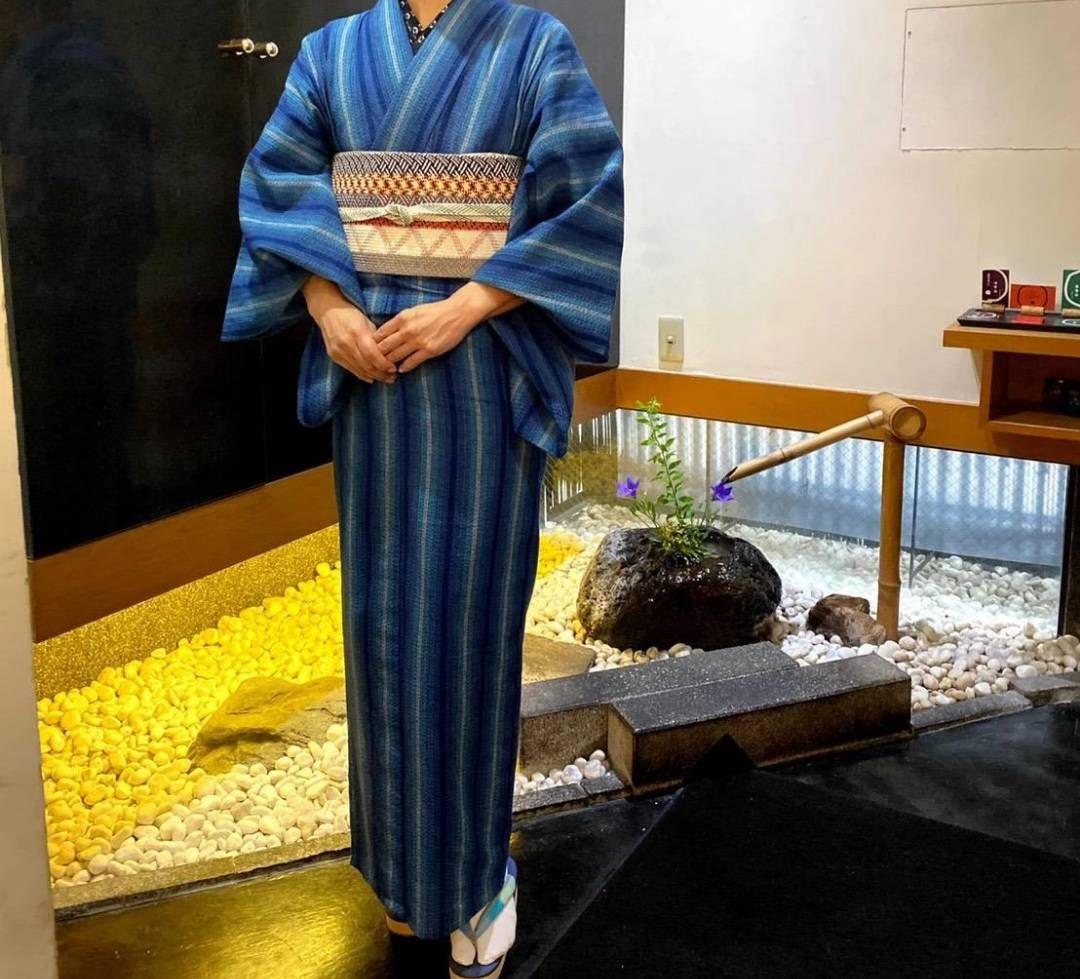 阿波しじら織 鰹縞 正藍染 木綿 着物 浴衣【コメント欄必読お願いします】