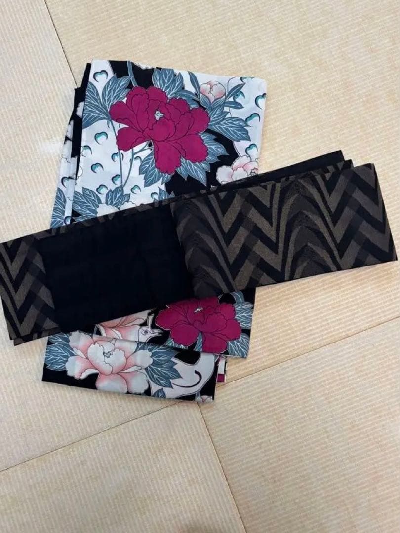 撫松庵　浴衣　帯セット　孔雀　牡丹