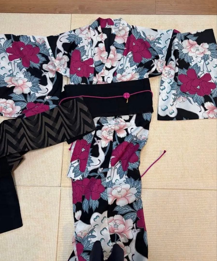 撫松庵　浴衣　帯セット　孔雀　牡丹