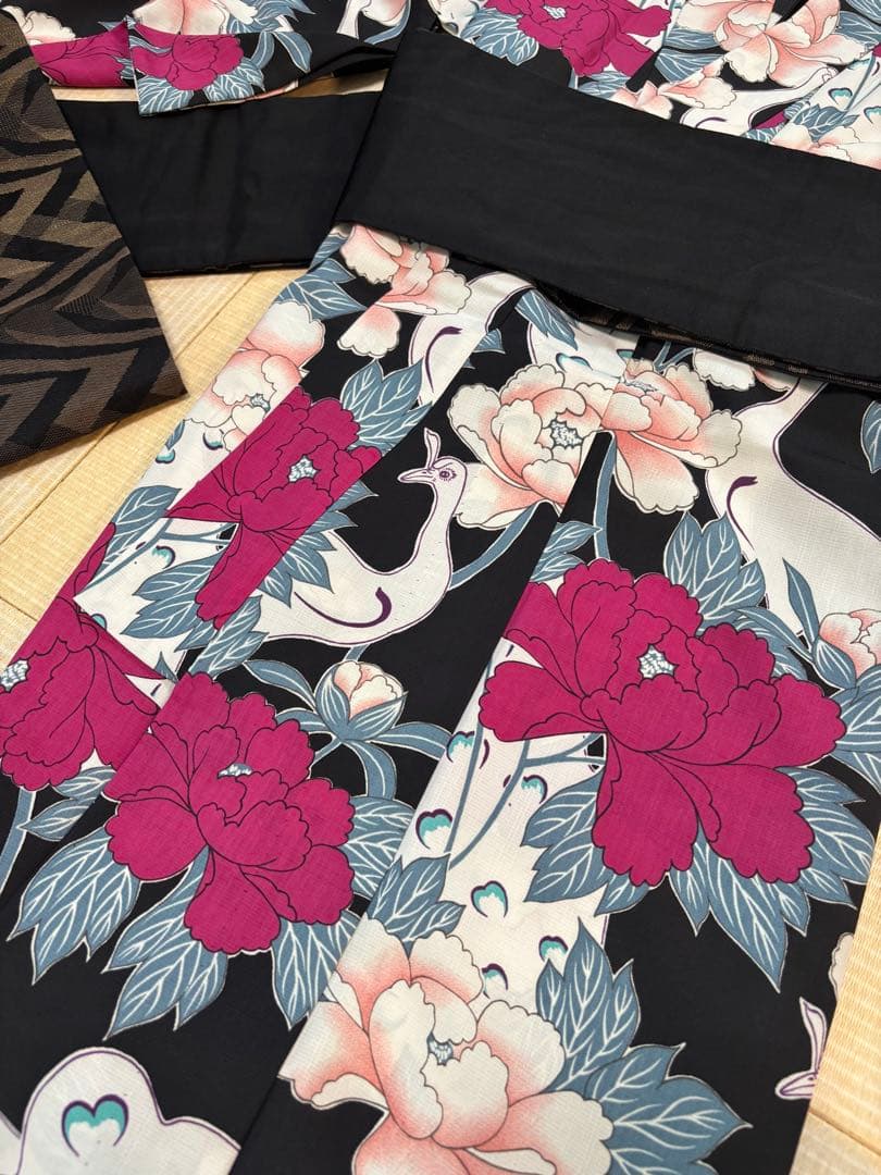 撫松庵　浴衣　帯セット　孔雀　牡丹