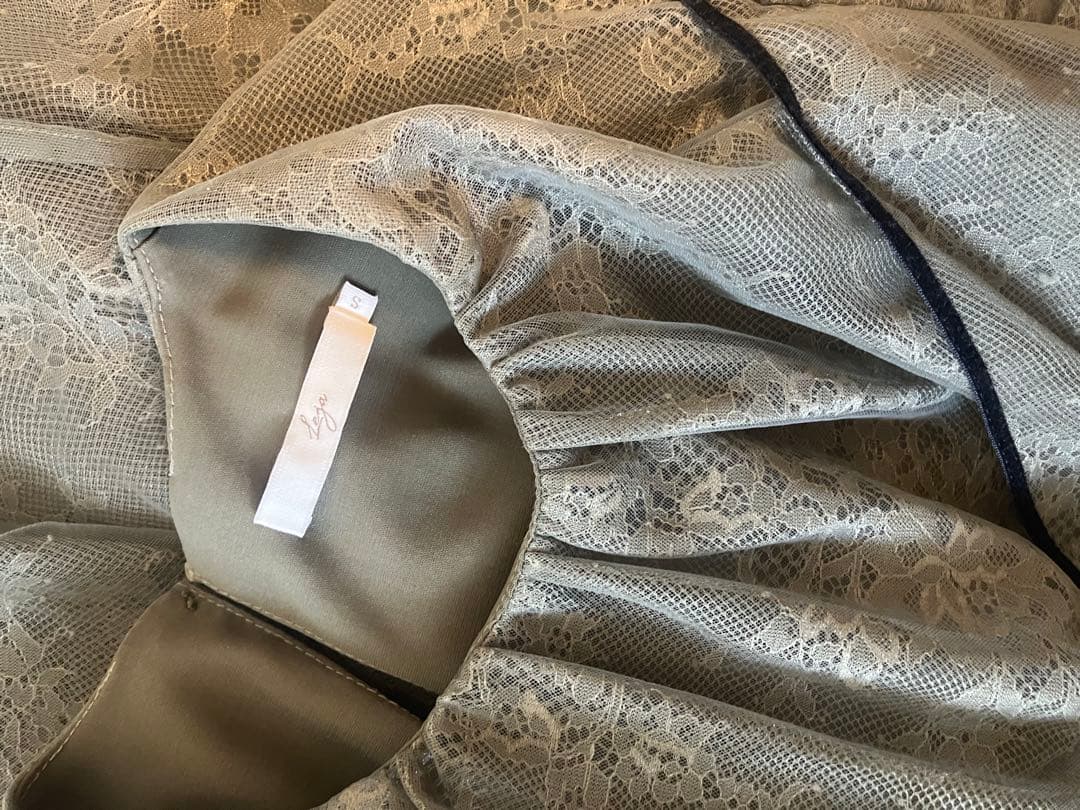 Leja リボン　総レース ドレス フレア グリーン　S ロングワンピース