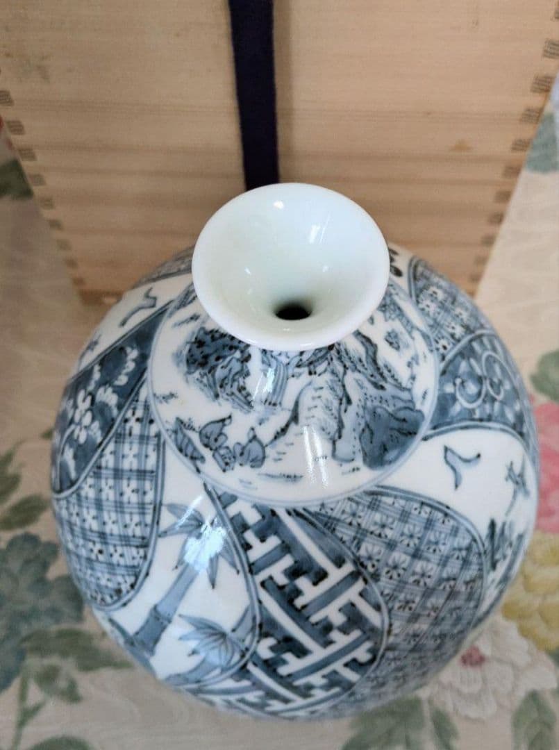 有田焼✿中仙窯✿中尾龍純作✿染付山水✿花瓶✿未使用✿高級✿希少