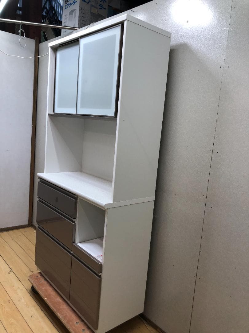 ニトリ 幅100cm キッチンボード　アルミナ2 食器棚 750705-3