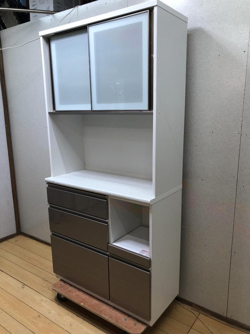 ニトリ 幅100cm キッチンボード　アルミナ2 食器棚 750705-3