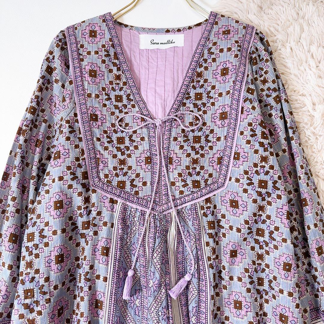 未使用級ꕥサラマリカ 2024 完売品 カリーナスクエアプリントタッセルドレス