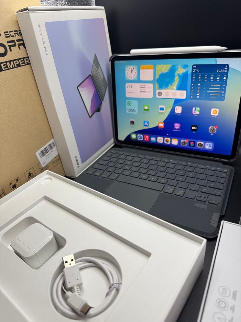 美品256GBipadpro11お絵かきマグネットキーボード本体充電式ペンガラス