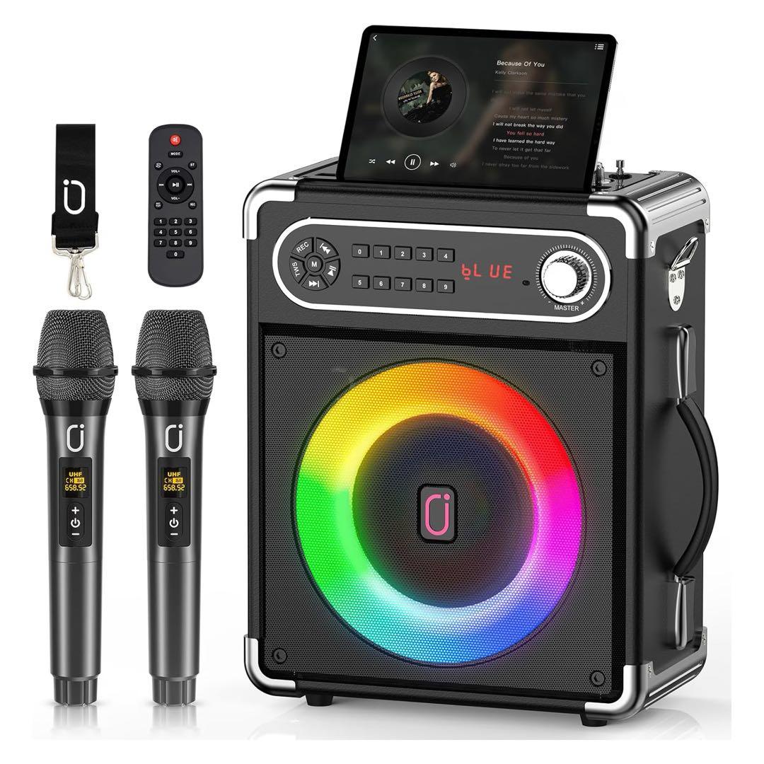 最新✨カラオケセット ワイヤレスマイク２本 スピーカー家庭用　Bluetooth