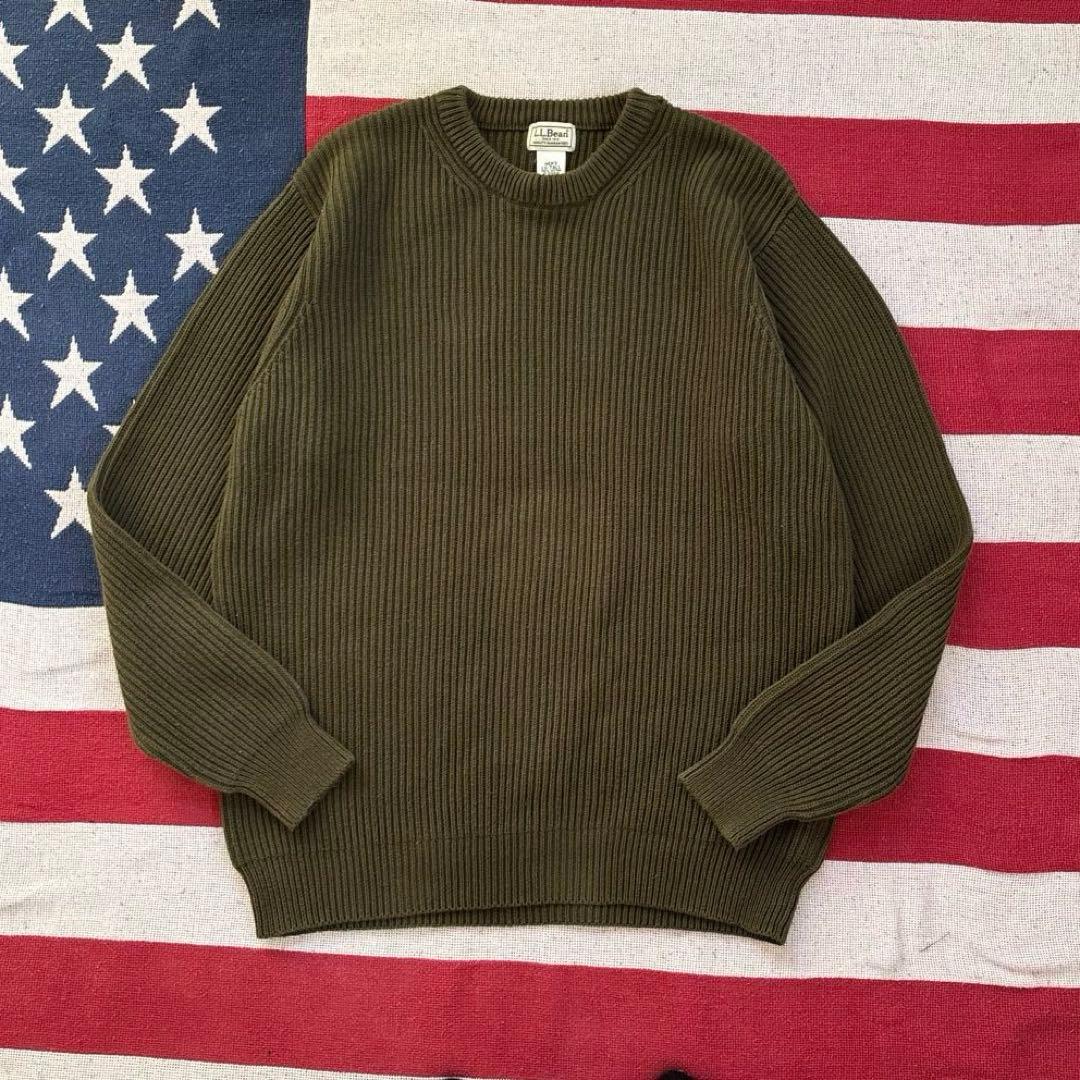 L.L.Bean コットンニット 畦編み リプ編みセーター オリーブ L-XL