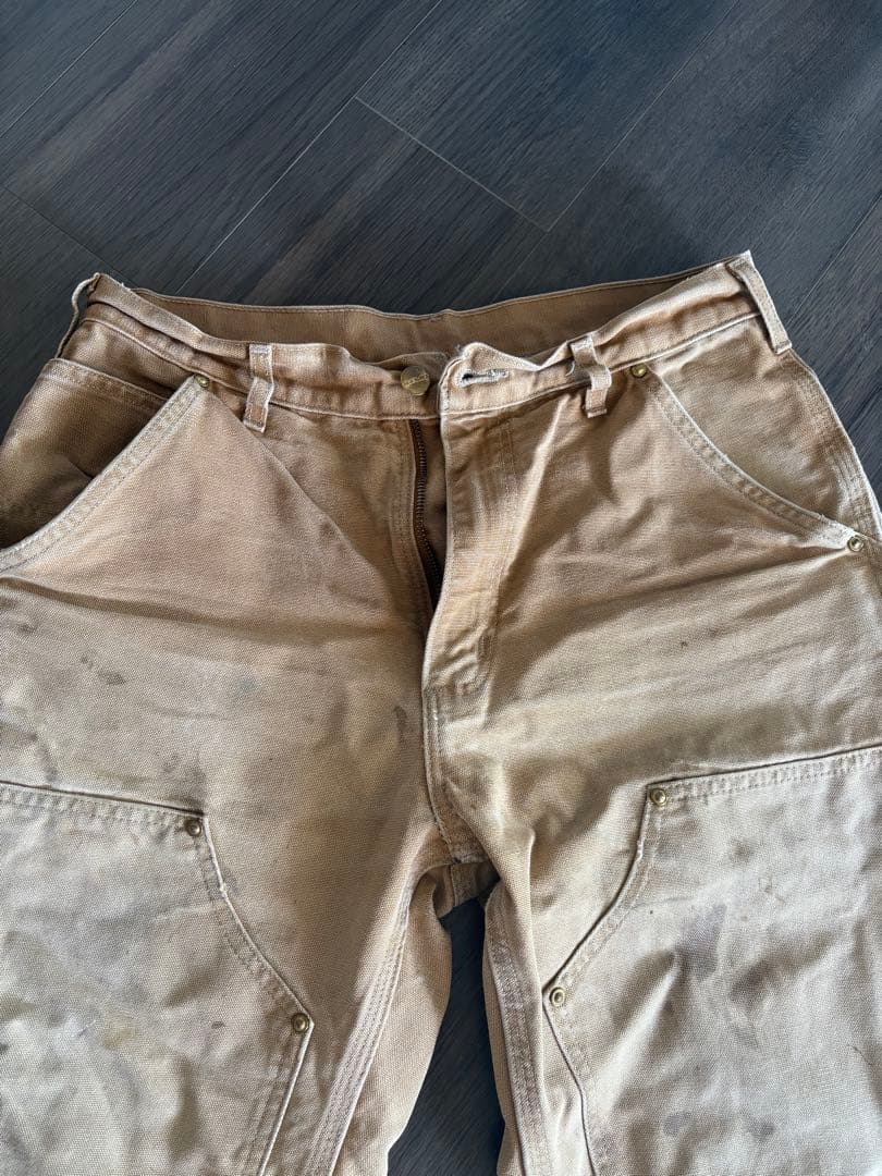 希少 USA製 ビンテージ カーハート ダブルニー ペインターパンツ ベージュ