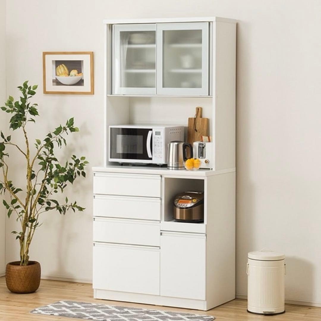 [幅90cm] キッチンボード レジューム90AG-S WH/90QH-R WH