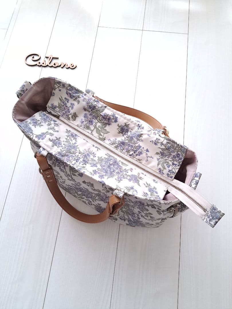 クリアランスSALE　セリーヌ　ブルー　3共布ショルダー紐付　タック入通勤バッグ