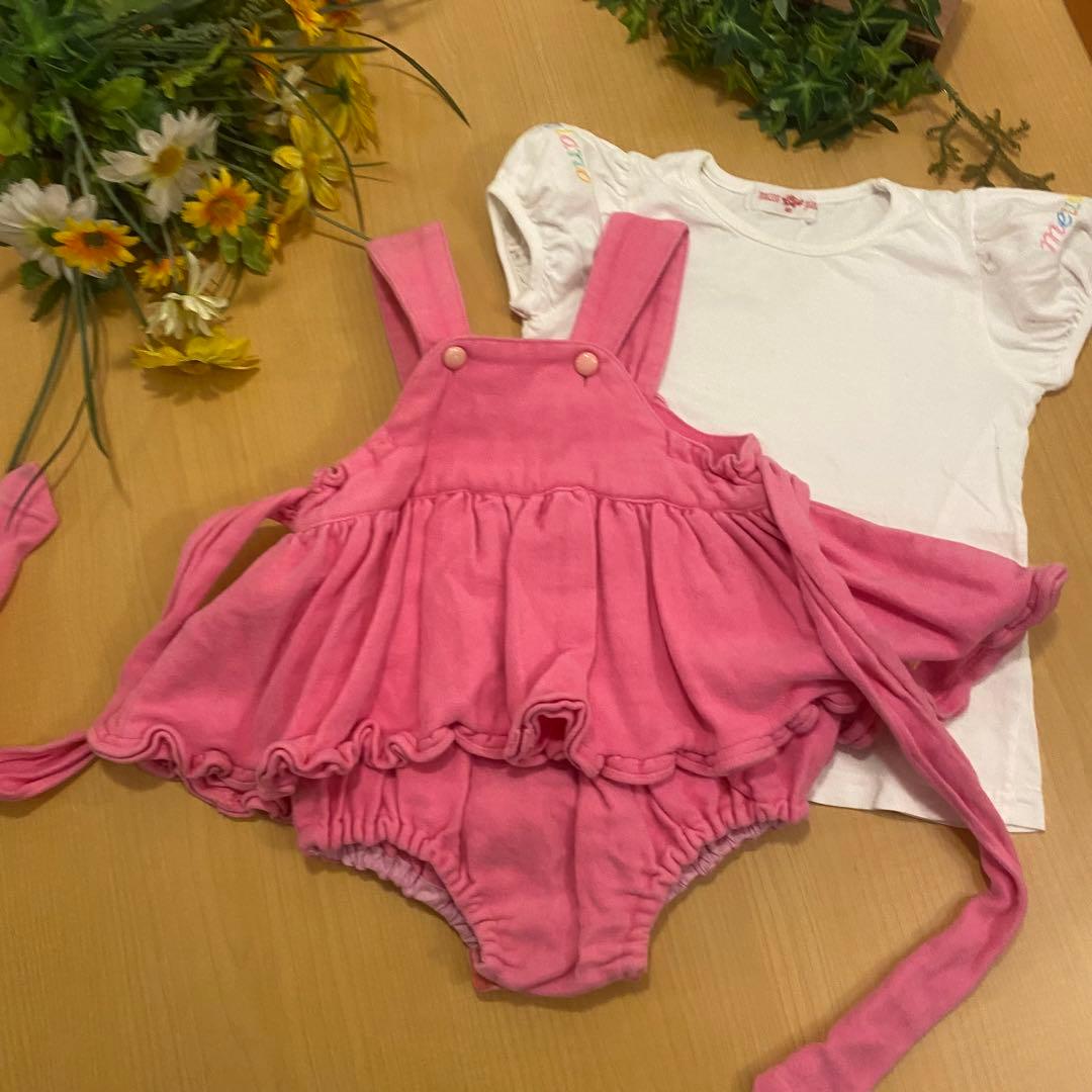 希少　メゾピアノピンクワンピースロンパース白半袖ブラウス　セット