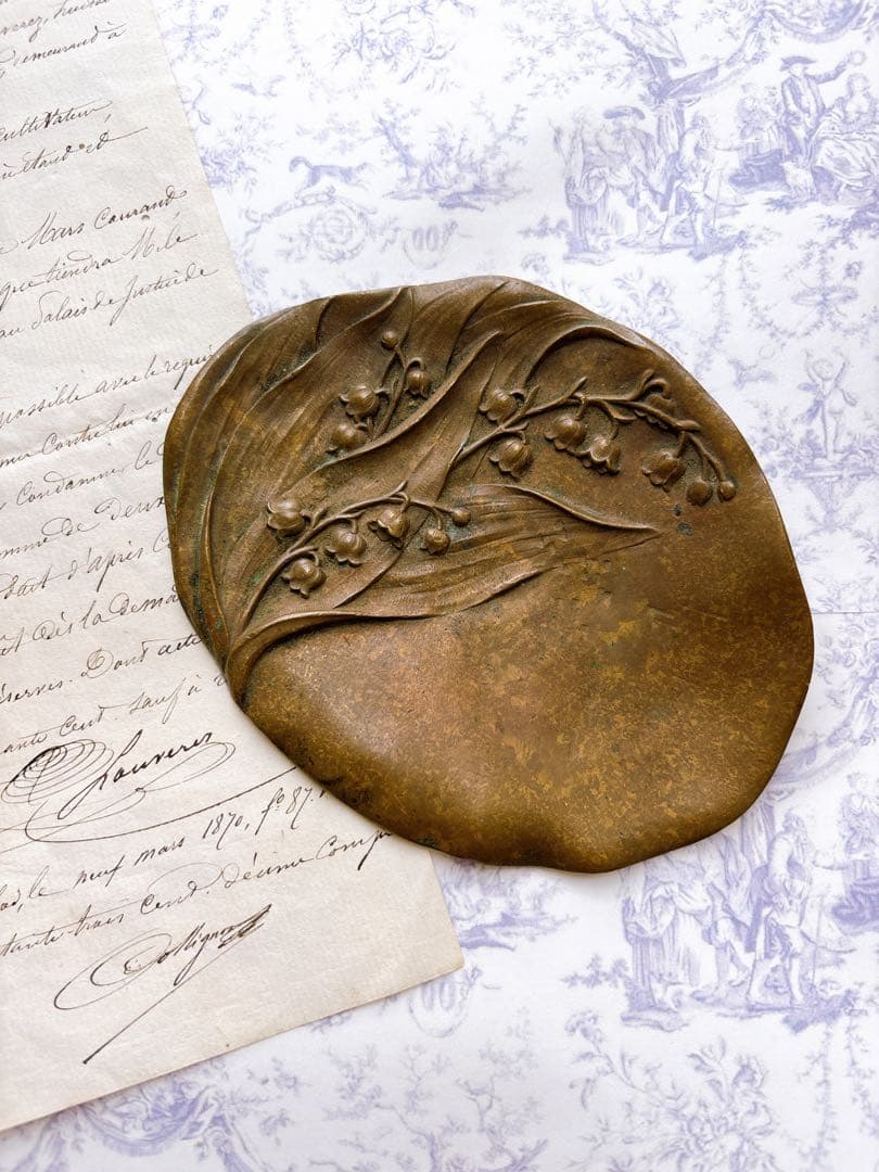 フランスアンティーク　真鍮製（丹銅）トレイ・すずらん