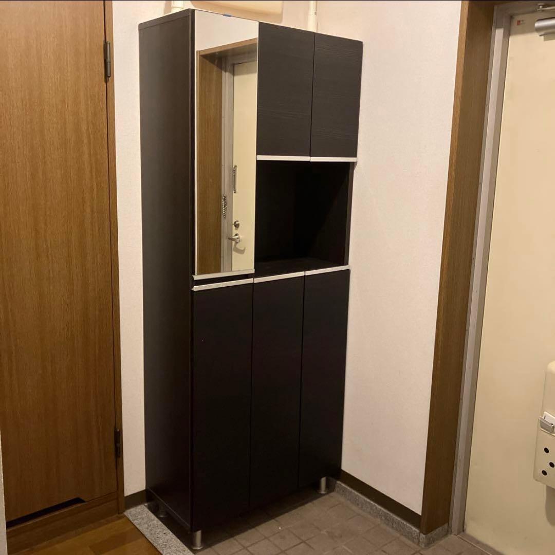 k*マ様 【5月中旬まで出品】ダークブラウン シューズラック ミラー付き