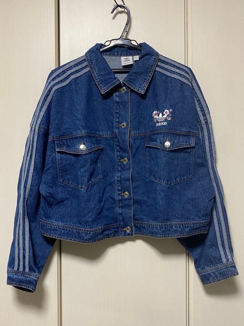 adidas デニム ジャケット 3XL 花刺繍