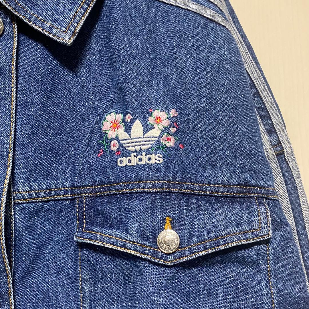adidas デニム ジャケット 3XL 花刺繍