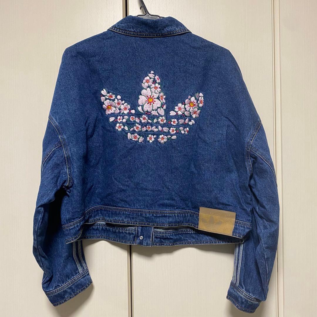 adidas デニム ジャケット 3XL 花刺繍
