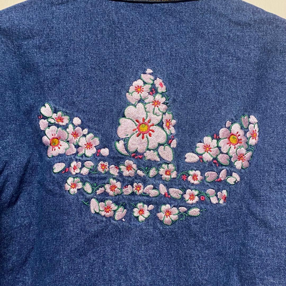 adidas デニム ジャケット 3XL 花刺繍
