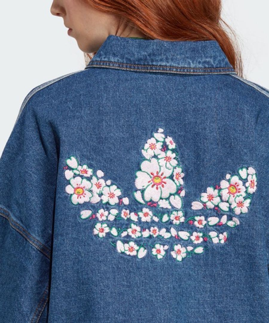 adidas デニム ジャケット 3XL 花刺繍