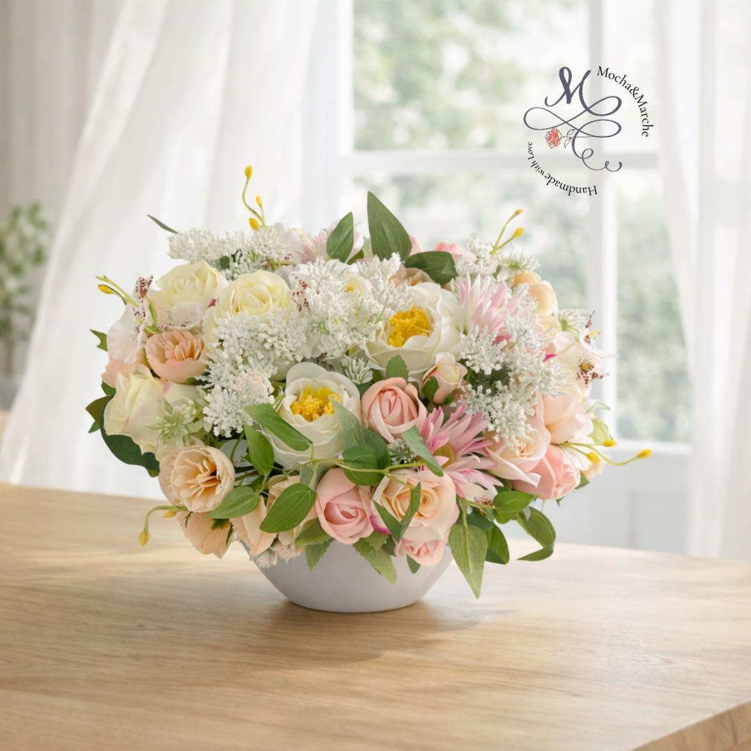 光触媒フラワー 咲き誇るバラのフレンチアレンジ アートフラワー 【Mサイズ】