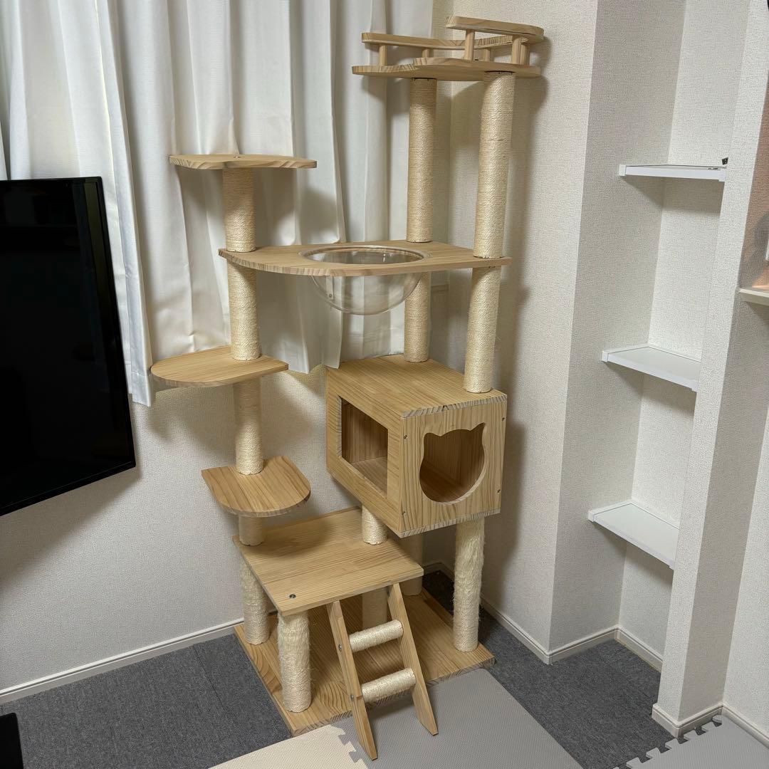 大型 キャットタワー 木製 宇宙船付き 高さ165cm