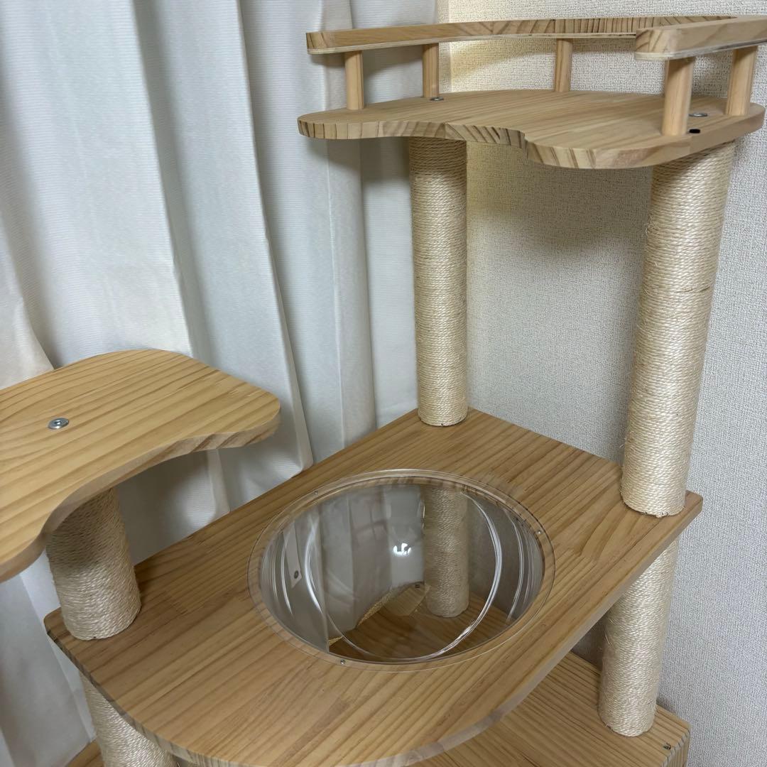 大型 キャットタワー 木製 宇宙船付き 高さ165cm