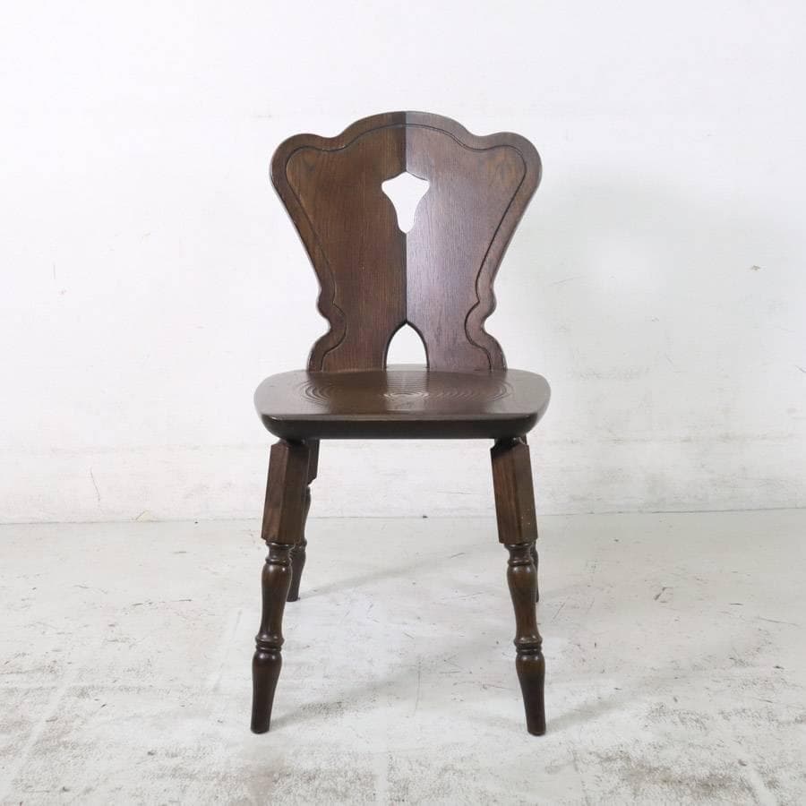 英国アンティーク調 ダイニングチェア オーク無垢 刳り貫き パーソナルチェア