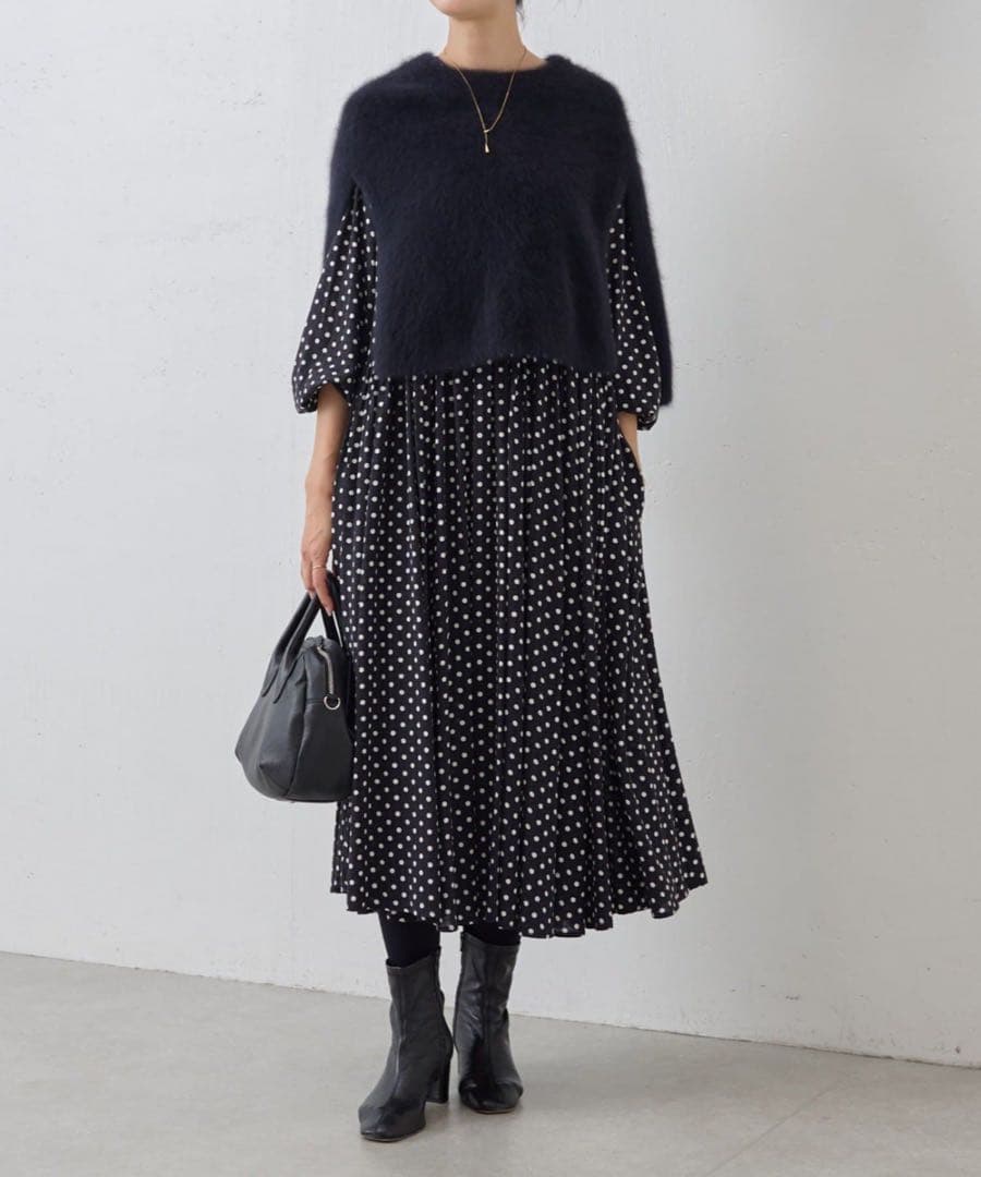 BEARDSLEY ドットギャザーボリューム袖ワンピース 2サイズ 2025新品