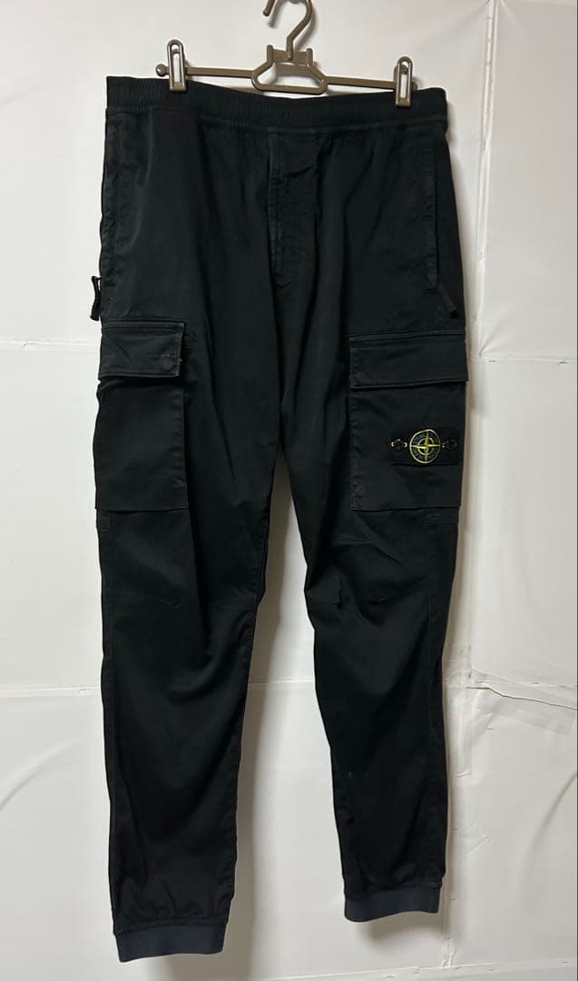 stone  ストーンアイランド　カーゴパンツ　ブラック　リブ付き