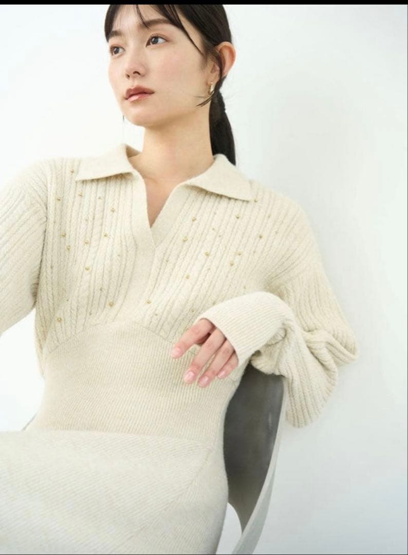 Lagunamoon ケーブルビジューIラインニットワンピース