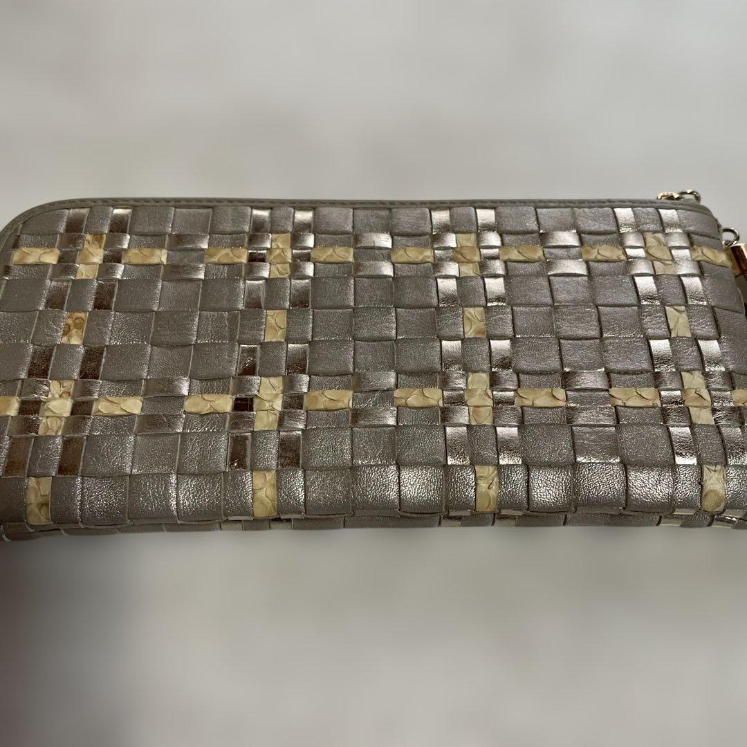 ATAO シルバー パイソン編み込み 長財布